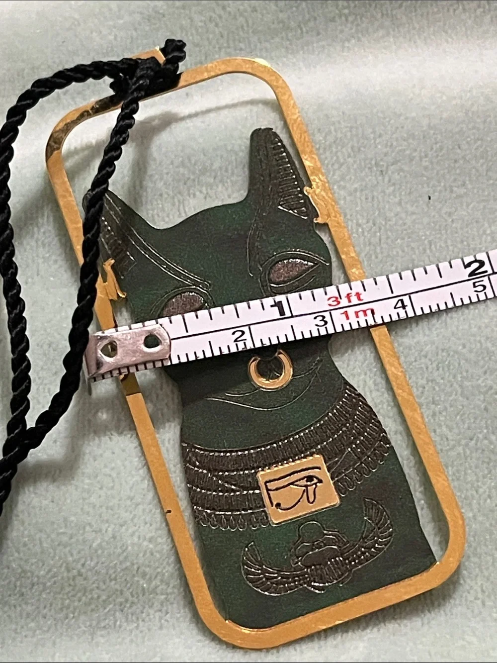 Egyptian Cat Decorative Pendant Ornament in Green and Gold